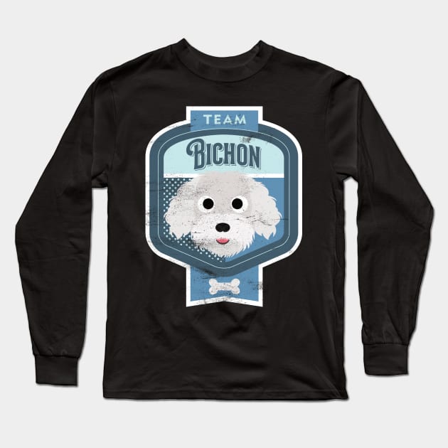 Team Bichon - Distressed Bichon Beer Label Design Long Sleeve T-Shirt by DoggyStyles